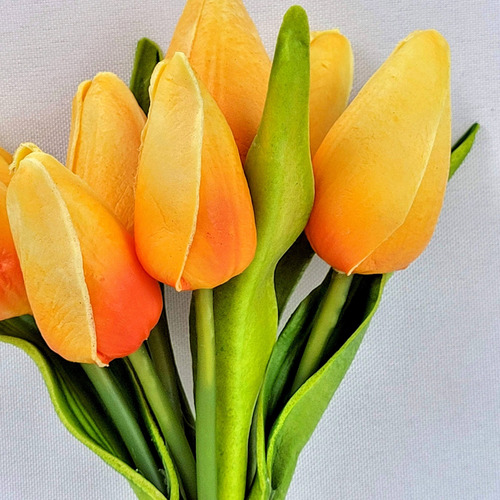 Tulipa Laranja 8 Hastes 27cm Flor Planta Artificial