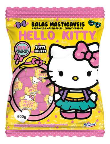 Kit 5 Pacotes Bala Mastigável Hello Kitty Tutti Frutti 600g