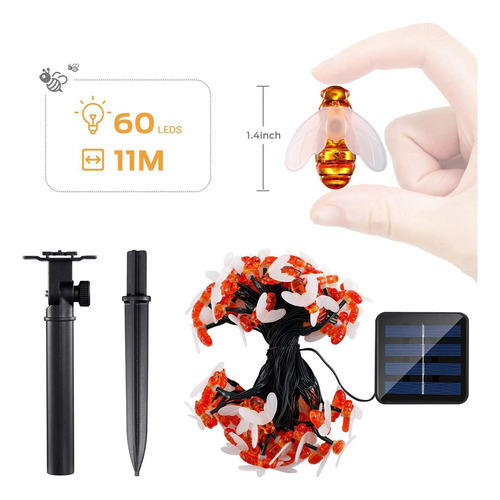 Cadena De Luces Honeybee, Impermeables, Solares, 16.4 Pies