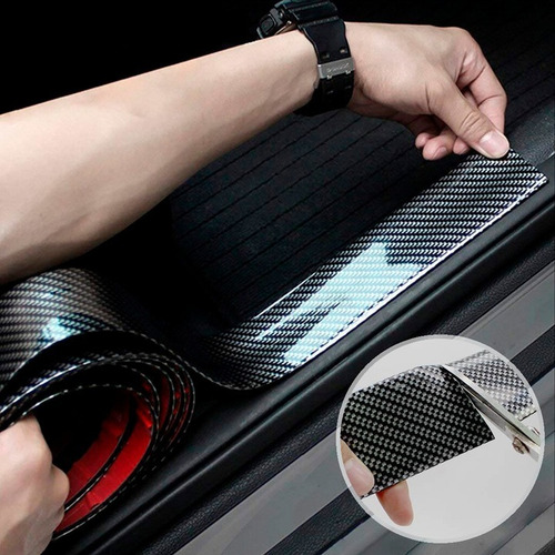Imagen 2 de 6 de Cinta Antiderrapante Para Auto 2 Pzs Apariencia Fibra Carbón