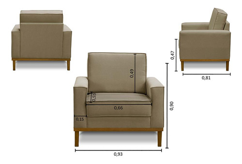 Kit Sofá 2 Lugares 1,80m E Poltrona Living Linho Bege Adonai