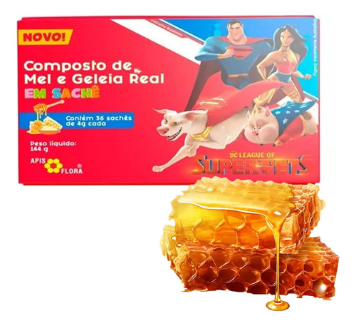 Mel Com Geléia Real Nutritivo Em Sachê Kids 144g Apis Flora