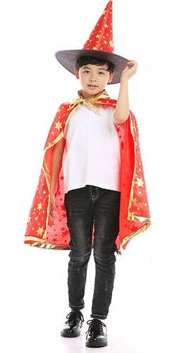 Disfraz De Bruja Mago Halloween Capa Sombrero Infantil