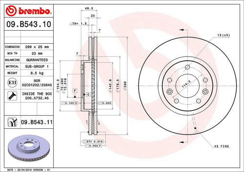 Disco De Freno / Ford Fusion Sel Plus 2006 A 2009 Delantero