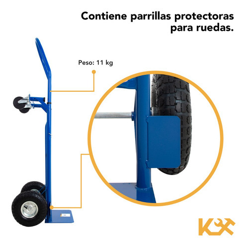 Diablito De Carga 400 kg Plataforma De Acero Con 2 Ruedas Neumáticas KINGDIPLA400 Color Azul Kingsman