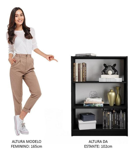 Estante Livros Home Sala Madesa 6907 Com 3 Nichos - Preto