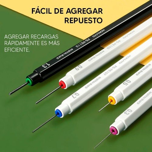 Imagen 7 de 8 de Portamina Kokuyo Sharp 0,3/0,5/0,7/0,9/1,3mm Con Repuesto