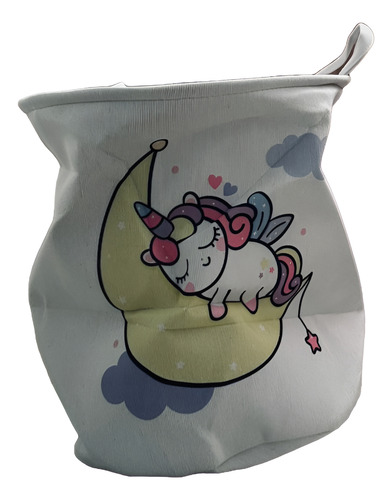 Cesto Tacho Infantil Manijas Unicornio Juguete Ropa Guardado Blanco Unicornio Luna