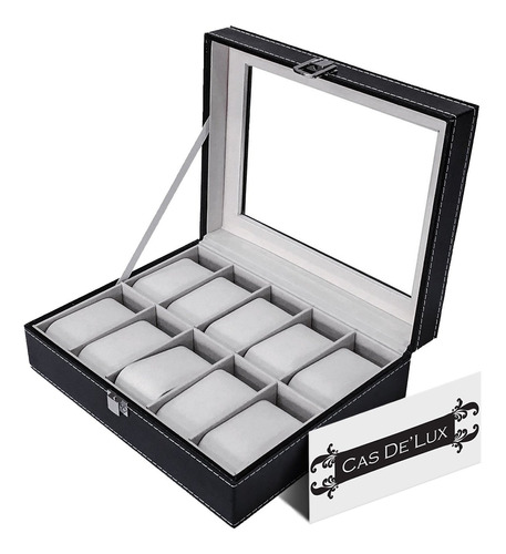 Watch Box Display Case Organizer - 10 Slot Luxury Set With G