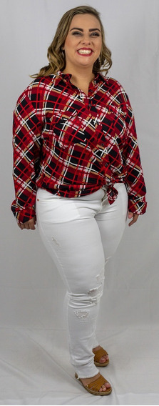 camisa xadrez vermelha plus size