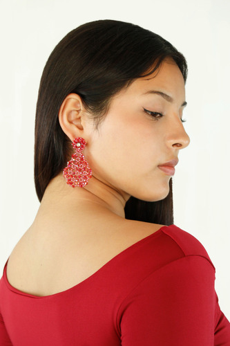 Aretes Gota Red Cristales De Murano Con Mostacilla Checas