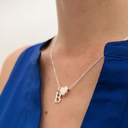 Imagen 5 de 10 de Collar De Plata .925 Corazón Y Dije Letras Iniciales Agalea