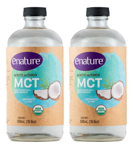 2pz Aceite De Coco Organico Mct Enature Sin Sabor 1 Lt Keto