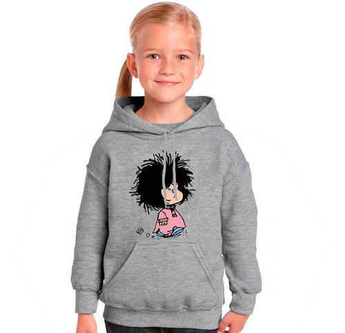 Imagen 4 de 6 de Buzo Gris Canguro Mafalda Despeinada Hombre Mujer Niños