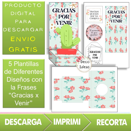 Imagen 3 de 4 de Kit Imprimible 04 Caja Porta Maceta Frase Gracias Por Venir