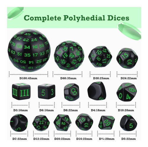 Juego Completo De Dados Poliedrales Civaner D3-d100, 15 Unid