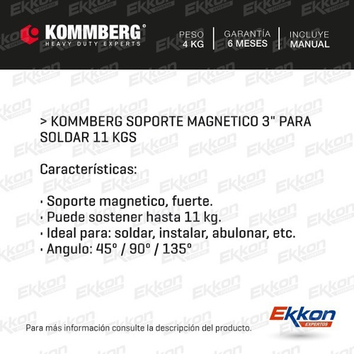 Imagen 2 de 9 de Soporte Magnético Kommberg 11kgs 3 PLG P/soldadora