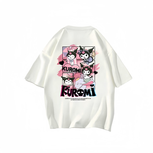 Playera Blanco Oversized Kuromi Manga Corta T-shit Mujer