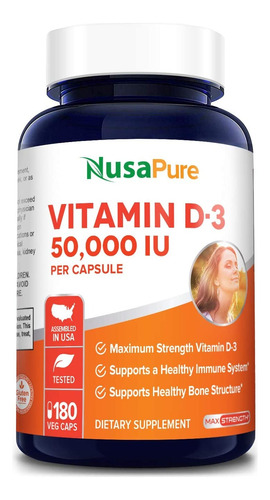 Vitamina D3 50,000 Iu 180capsulas Alta Potencia - Importado