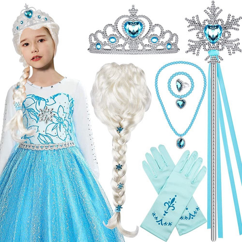 Pelucas Elsa De Frozen Con Tiara De Princesa Para Disfraz