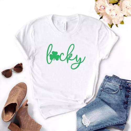 Camiseta Blanca, Algodón, Suave Y Fresca Suerte Lucky