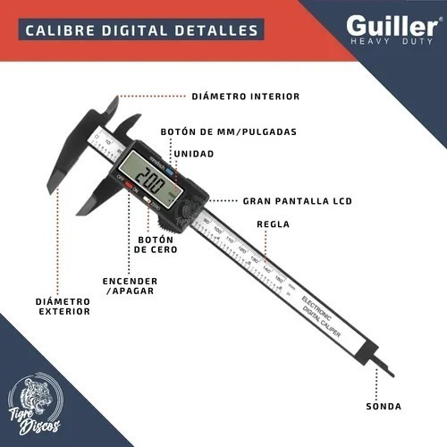 Imagen 3 de 6 de Calibre Digital Fibra De Carbono 0-150 Mm Visor Lcd Mendoza