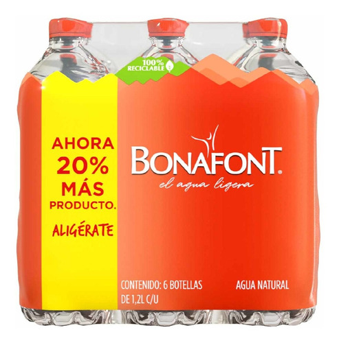 Agua Natural Bonafont Con 6 Piezas De 1.2l