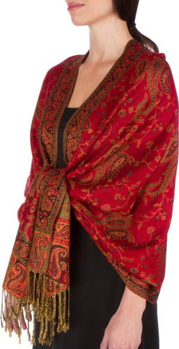 Sakkas Pashmina De Cachemira Jacquard De Doble Capa - Rojo