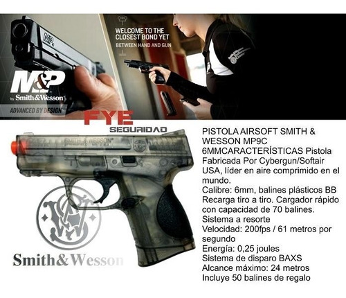 Pistola Smith & Wesson Mp9c 6mm Airsoft A Resorte