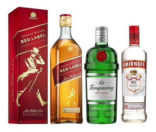 Whisky Red Label 1l + Gin Tanqueray + Vodka Smirnoff 998ml