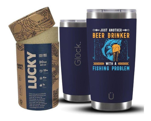 Copo Térmico Gluck Lucky Future Fishing & Beer Drinker Nblue Cor Azul Liso