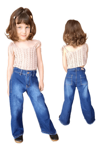 Calça Infantil Pantalona Wide Leg Larguinha Jeans 1 Ao 16