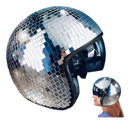 Casco De Bola De Discoteca Con Visera Retráctil, Espejo