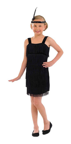 Chicas 20s Flapper Girl Vestido Black Fringed Datades D...