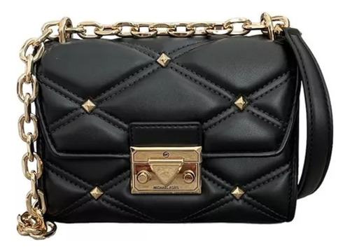 Bolsa Crossbody Michael Kors Jet Set Sm Flap Xbody Serena Black De Cuero  Negra Con Aplicación Asas Color Dorado