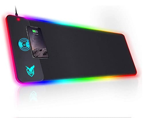 Mouse Pad Rgb Led Con Carga Inalambrica De 10w Negro
