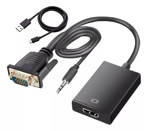 Adaptador VGA a HDMI para conectar computadora portátil con interfaz VGA  tradicional, monitor o proyector de PC a HDMI, convertidor VGA macho a HDMI