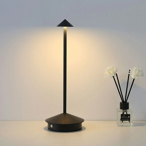 Luminária Led Abajur Moderna S/ Fio Recarregável Com Dimmer Estrutura Preto