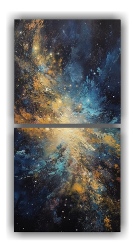 140x70cm Díptico Impreso Galaxia Copos De Oro Y Plata