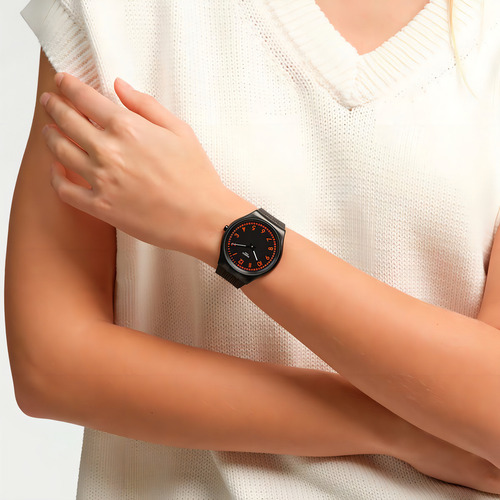 Reloj Swatch Brushed Red Ss07b106 Color de la correa Negro Color del bisel Negro Color del fondo Negro