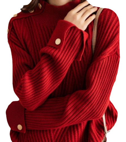 Suéter De Punto Rojo Casual De Moda Para Mujer