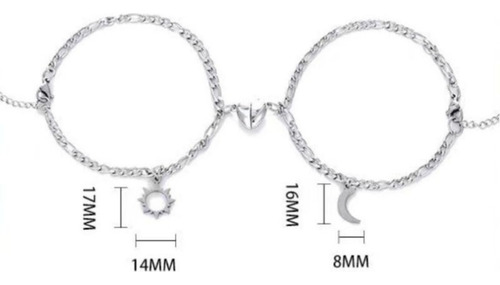 Pulsera Pareja Solar Y Luna Acero Inoxidable Mujer Color Plata Qyju