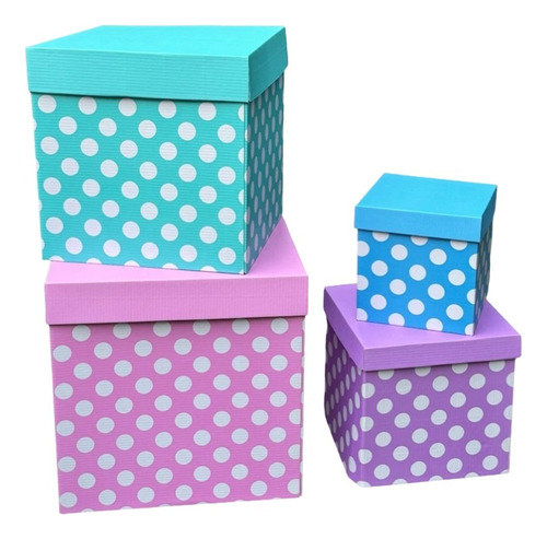 Precioso Paquete De 4 Cajas Cubo Para Regalo Con Puntos