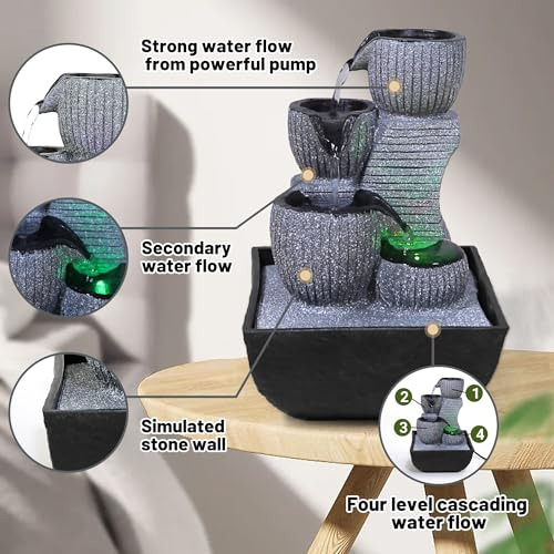 Fuente De Mesa Con Cascada De 4 Niveles Y Luz Rgb