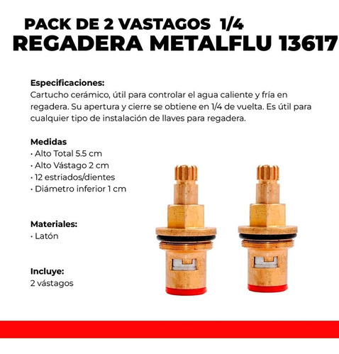 . Pack 2 Pz Cartucho Vastago Arbol Llave Regadera 1/4