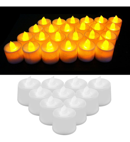 Kit 24 Vela Eletrônica Vela De Led Amarela Baterias Inclusas