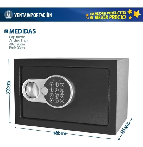 Imagen 3 de 5 de Caja Fuerte Digital + 2 Llaves + Bulones Teclado Numerico