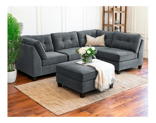 Sala Sabina Suede Gris 5pzs Mueble Sala Sofa Sillon Plaza