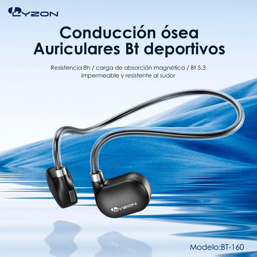 Audífonos Inalámbricos Conducción Ósea Lyzon Bt-160 Ipx5 8h Negro