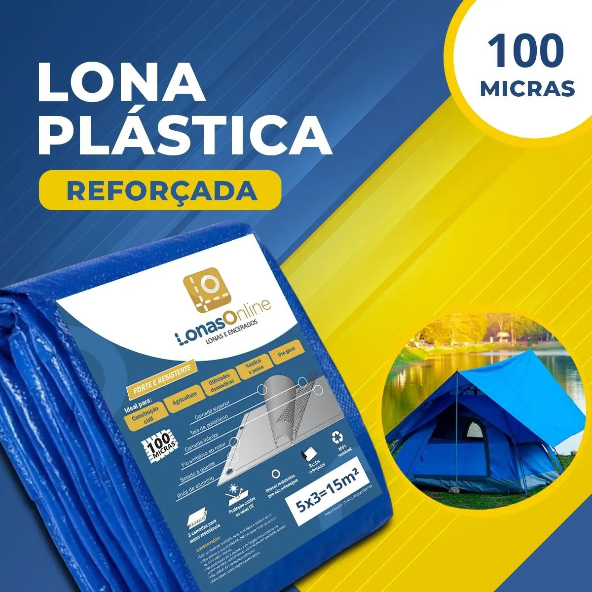 Lona Polietileno Azul 5x3m Impermeável UV 100 Micras Lonas Online